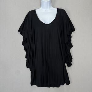 Free People‎ Beach Flutter Sleeve Tunic Top Womens S Black Whimsy Fairy Grunge